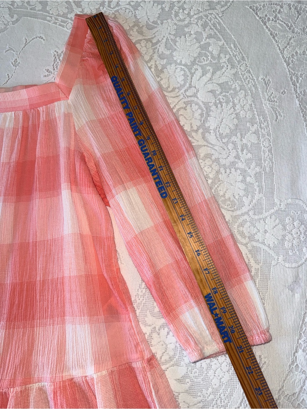 CHAPS‎ Pink White Gingham Cotton Plaid Square Neck Peasant Blouse Boho Top XL - Picture 5 of 13